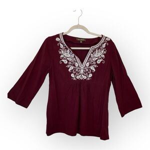 Tommy Bahama Red Embroidered Tunic Top Split V Boho Resort Beach Cotton M